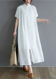 Momentlover White Draping Cotton Holiday Dress Stand Collar Oversized Summer LY1579