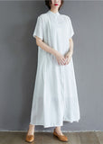 Momentlover White Draping Cotton Holiday Dress Stand Collar Oversized Summer LY1579