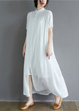 Momentlover White Draping Cotton Holiday Dress Stand Collar Oversized Summer LY1579