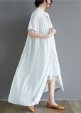 Momentlover White Draping Cotton Holiday Dress Stand Collar Oversized Summer LY1579