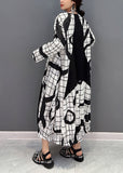 Momentlover White Letter Print Cotton Ankle Dress O-Neck Wrinkled Spring LY1662