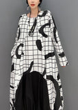 Momentlover White Letter Print Cotton Ankle Dress O-Neck Wrinkled Spring LY1662