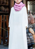 Momentlover White O-Neck Solid Maxi Dresses Long Sleeve LY1954