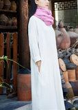 Momentlover White O-Neck Solid Maxi Dresses Long Sleeve LY1954