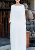 Momentlover White O-Neck Solid Maxi Dresses Long Sleeve LY1954