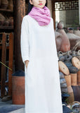 Momentlover White O-Neck Solid Maxi Dresses Long Sleeve LY1954