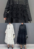 Momentlover White Patchwork Cotton Vacation Dresses Oversized Tassel  Spring LY1579