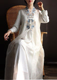 Momentlover White Patchwork Silk Dress Tasseled Embroideried Spring LY1667