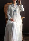 Momentlover White Patchwork Silk Dress Tasseled Embroideried Spring LY1667