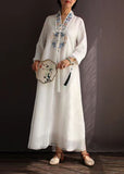 Momentlover White Patchwork Silk Dress Tasseled Embroideried Spring LY1667