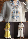 Momentlover White Patchwork Silk Dress Tasseled Embroideried Spring LY1667