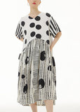 Momentlover White Print Chiffon Dresses Asymmetrical V Neck Wrinkled Summer LY1216