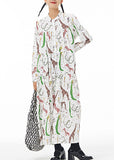 Momentlover White Print Patchwork Cotton Shirts Dress Stand Collar Wrinkled Spring LY1165