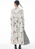 Momentlover White Print Patchwork Cotton Shirts Dress Stand Collar Wrinkled Spring LY1165