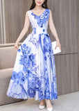 Momentlover White Tie Waist Slim Chiffon Maxi Dress Sleeveless LY1746