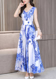 Momentlover White Tie Waist Slim Chiffon Maxi Dress Sleeveless LY1746