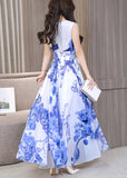 Momentlover White Tie Waist Slim Chiffon Maxi Dress Sleeveless LY1746