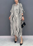 Momentlover White Zebra Pattern Maxi Dress Oversized Turn-down Collar Summer LY1599