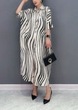 Momentlover White Zebra Pattern Maxi Dress Oversized Turn-down Collar Summer LY1599