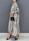 Momentlover White Zebra Pattern Maxi Dress Oversized Turn-down Collar Summer LY1599