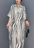 Momentlover White Zebra Pattern Maxi Dress Oversized Turn-down Collar Summer LY1599