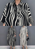 Momentlover White Zebra Pattern Maxi Dress Oversized Turn-down Collar Summer LY1599