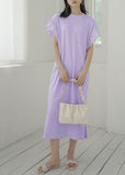 Momentlover Women Army Green O-Neck Side Open Cotton Vacation Dresses Butterfly Sleeve LY1754