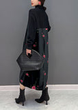 Momentlover Women Black High Neck Embroideried Knit Patchwork Silk Velour Dress Spring LY1659