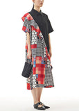 Momentlover Women Black Peter Pan Collar Ruffled Print Patchwork Chiffon Dresses Summer LY1179