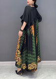 Momentlover Women Black Print Patchwork Ruffled Silk Dress Summer LY1666