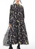 Momentlover Women Black Stand Collar Animal Print Patchwork Cotton Shirts Dress Spring LY1141