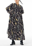 Momentlover Women Black Stand Collar Animal Print Patchwork Cotton Shirts Dress Spring LY1141