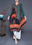 Momentlover Women Green Asymmetrical Patchwork Print Silk Maxi Dresses Spring LY1769