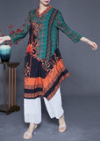 Momentlover Women Green Asymmetrical Patchwork Print Silk Maxi Dresses Spring LY1769