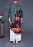 Momentlover Women Green Asymmetrical Patchwork Print Silk Maxi Dresses Spring LY1769