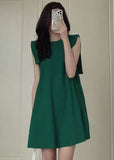 Momentlover Women Green Slim Fit Original Design Cotton Mid Dress Sleeveless LY1716