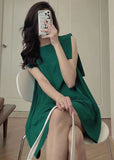 Momentlover Women Green Slim Fit Original Design Cotton Mid Dress Sleeveless LY1716