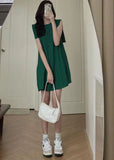 Momentlover Women Green Slim Fit Original Design Cotton Mid Dress Sleeveless LY1716