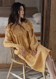 Momentlover Women Orange Ruffled Print Cozy Cotton Maxi Dress Long Sleeve LY1967