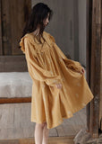 Momentlover Women Orange Ruffled Print Cozy Cotton Maxi Dress Long Sleeve LY1967