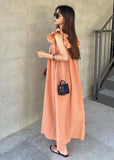 Momentlover Women Orange Square Collar Oversized Cotton A Line Dresses Butterfly Sleeve LY1779
