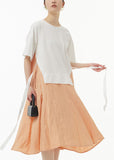 Momentlover Women White O Neck Patchwork False Two Pieces Cotton Dress Summer LY1276
