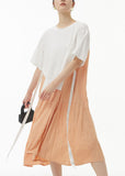 Momentlover Women White O Neck Patchwork False Two Pieces Cotton Dress Summer LY1276