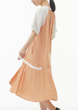 Momentlover Women White O Neck Patchwork False Two Pieces Cotton Dress Summer LY1276