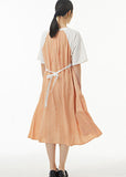 Momentlover Women White O Neck Patchwork False Two Pieces Cotton Dress Summer LY1276
