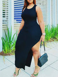 Momentlover Plus Size Backless Thigh Slit Bodycon Dress AT9649