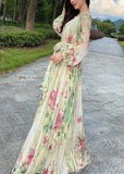 Momentlover Yellow Tie Waist Chiffon Maxi Beach Dresses Long Sleeve LY1695