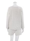 Momentlover Solid Color Long Sleeves Loose Elasticity Round-Neck Shirts Top + Shorts Bottom Two Pieces Set