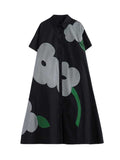 Momentlover Floral Printed Buttoned Short Sleeves Loose Lapel Collar Midi Dresses