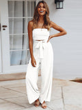 Momentlover Original Cold Shoulder Tied Solid Color Straight Leg Jumpsuits
